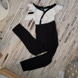 SHEIN Black & White Semi-Off the Shoulder Jumpsuit
